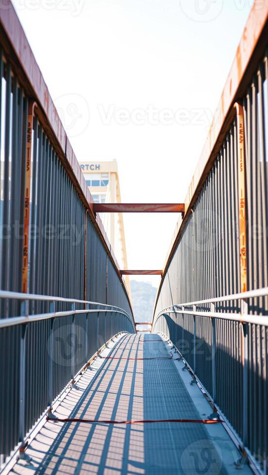 metal walkway extends into the distance photo