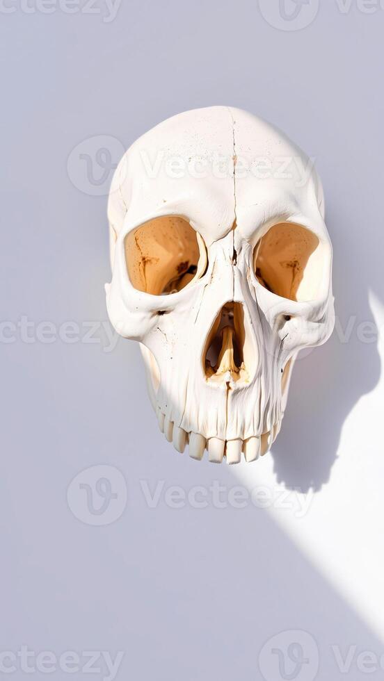 white human skull against a light background photo