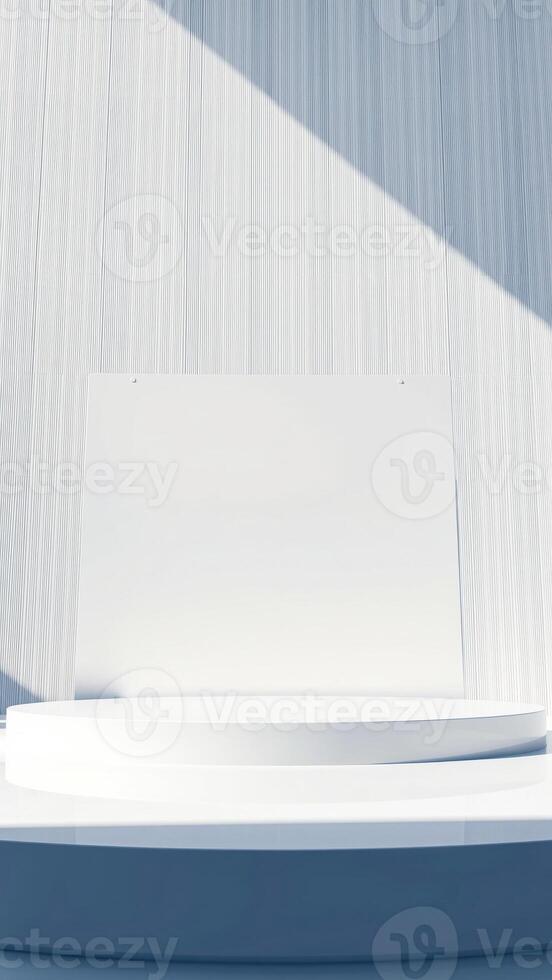 white platform with a circular top a textured backdrop photo