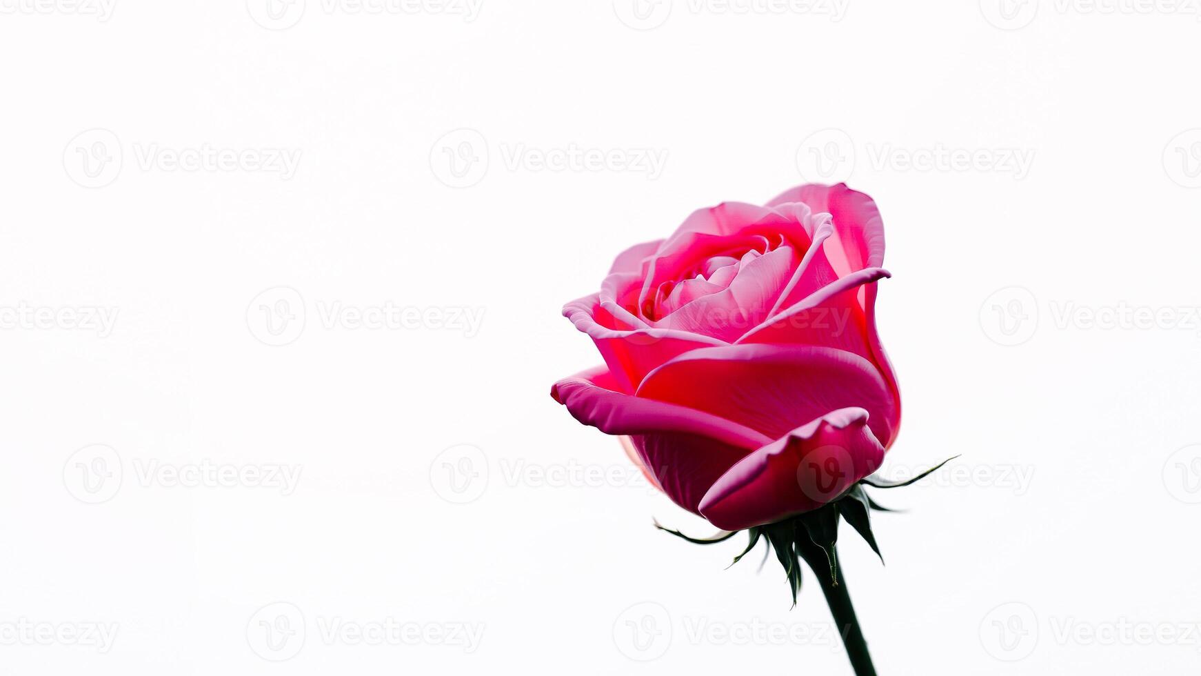 single pink rose against a white background photo