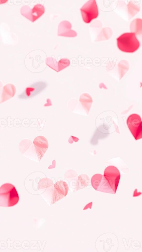 pink red paper hearts scattered on a light background photo
