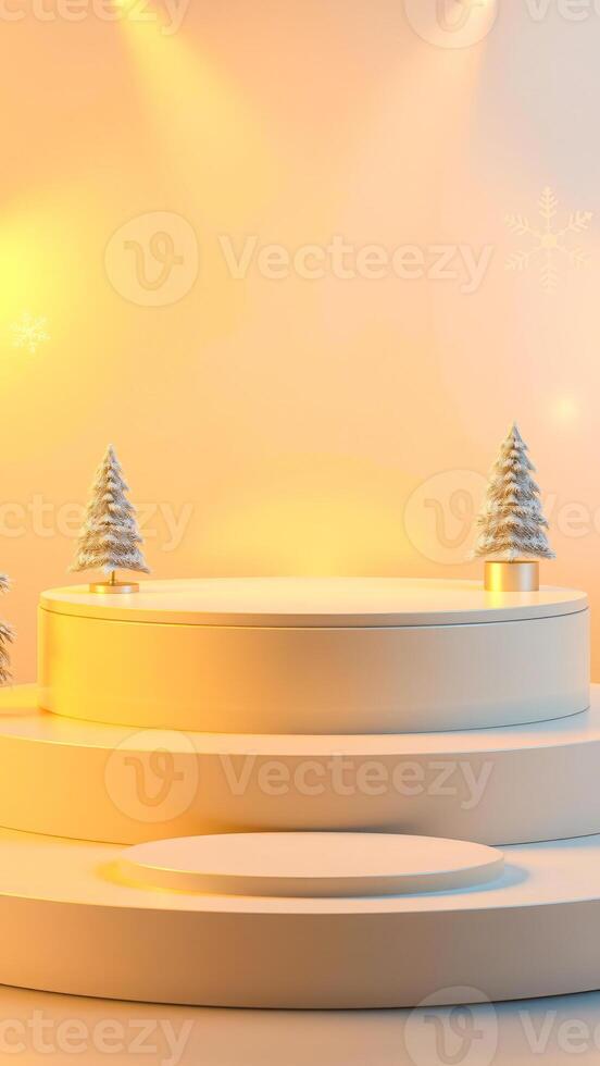 minimalist product display with frosted pine trees yellow lighting photo