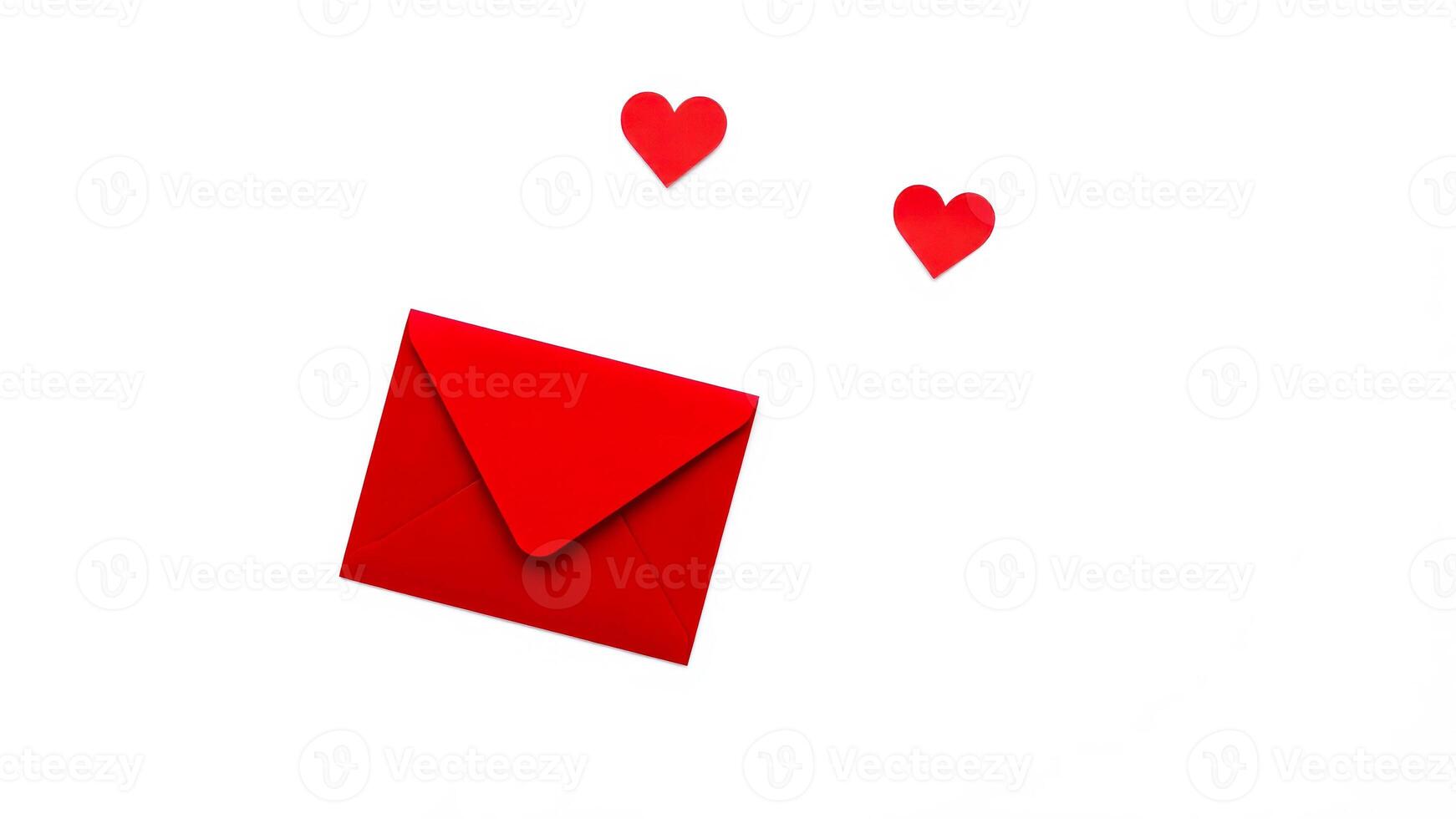 red envelope hearts on white background photo