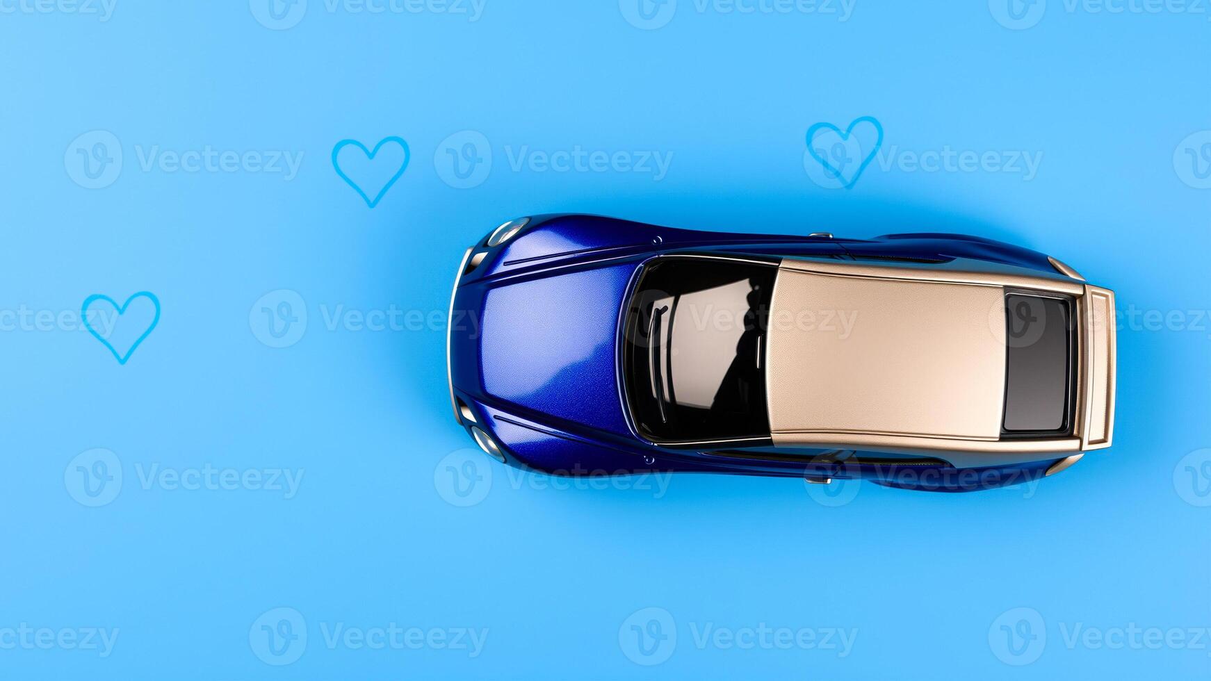 blue toy car surrounded by hearts photo