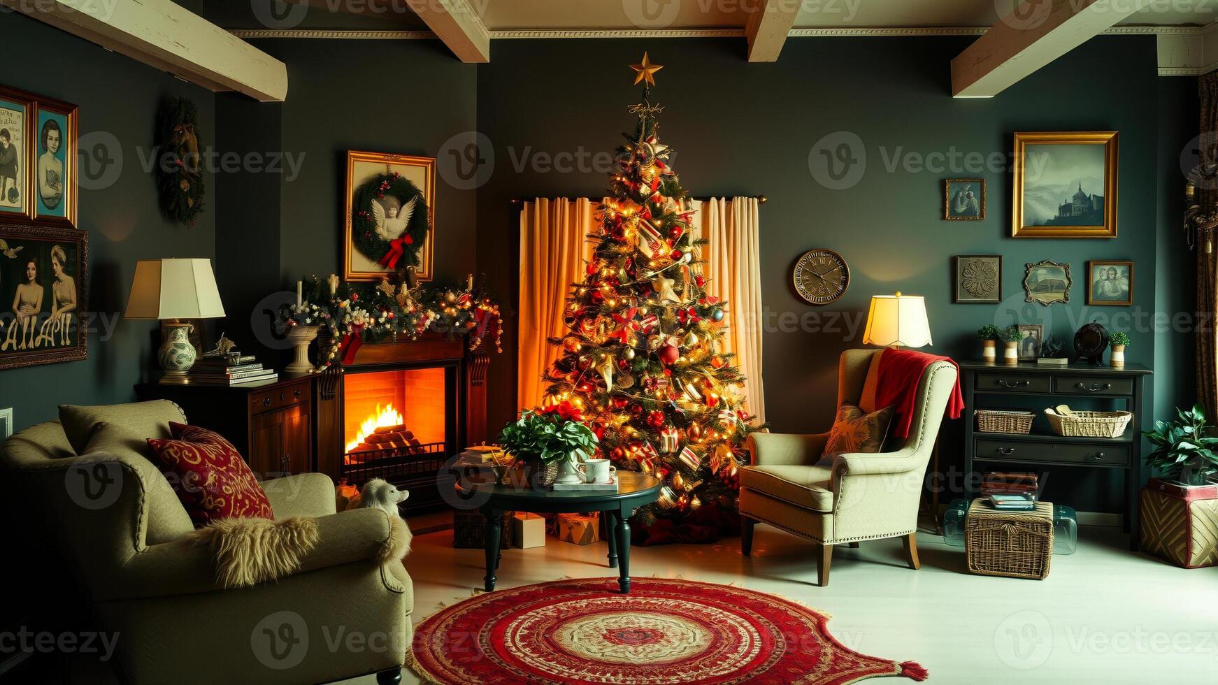 cozy living room decorated the holidays photo