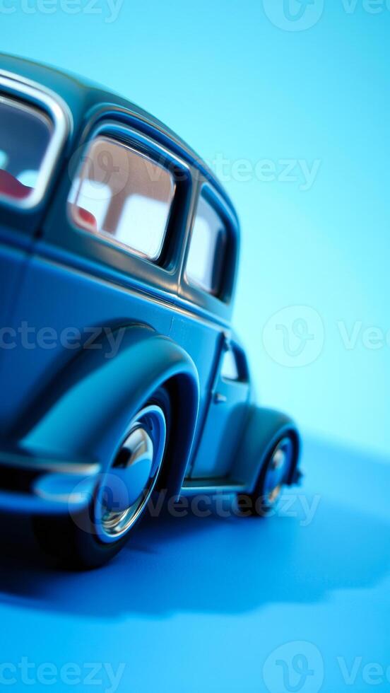 teal blue vintage car with shiny wheel photo