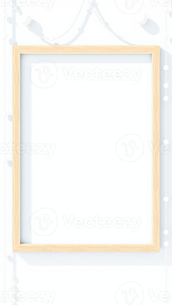 wooden frame with a white background a garland white circles photo