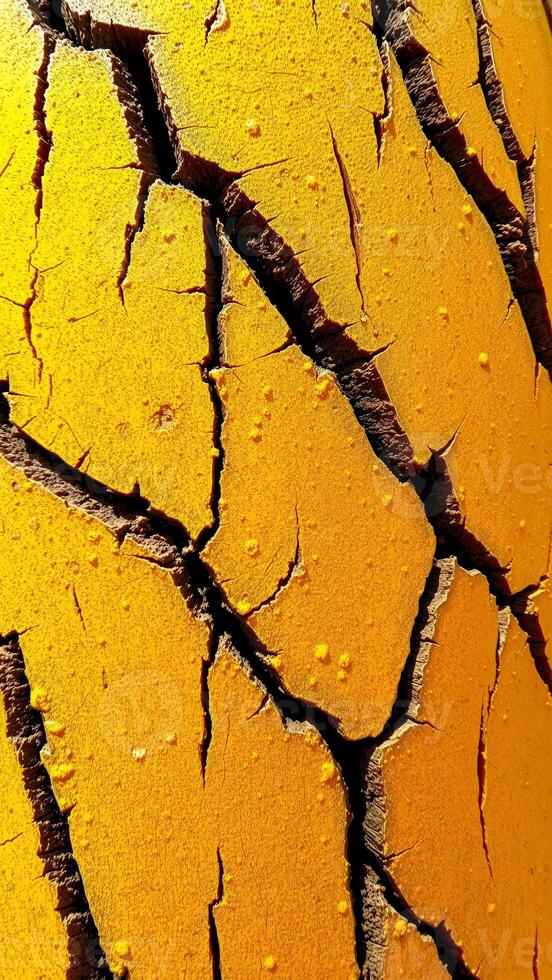 cracked yellow surface with dark lines photo