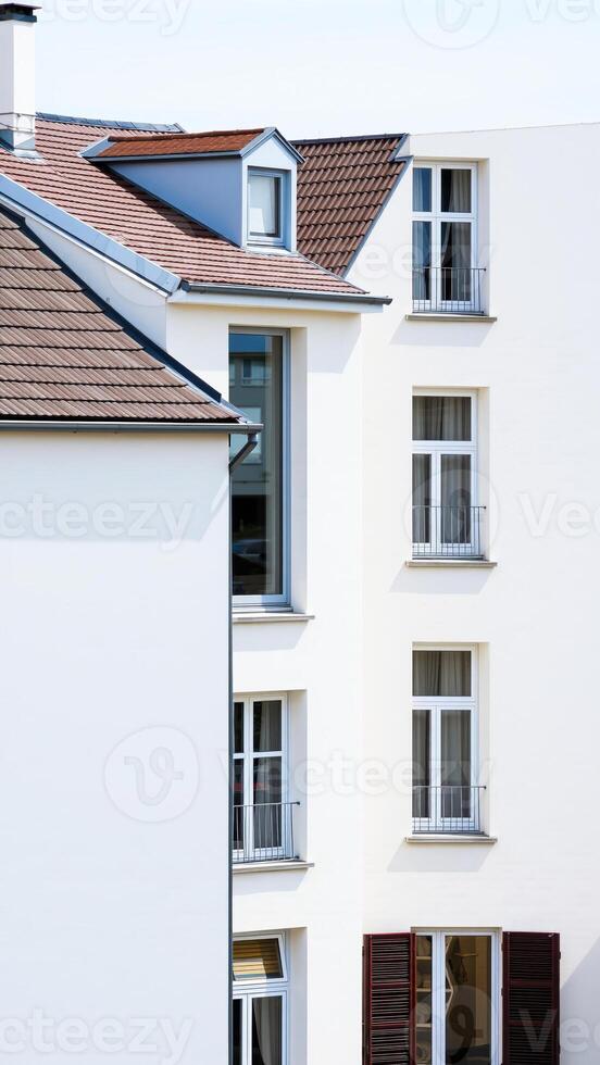 modern building with multiple windows a slanted roof photo