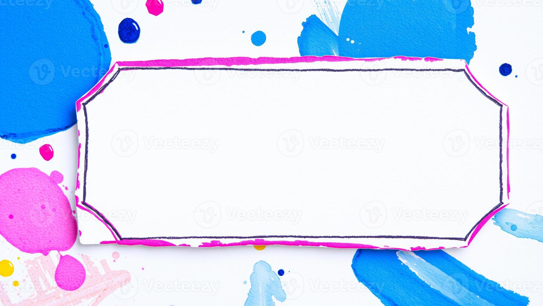 white frame with colorful paint blotches photo
