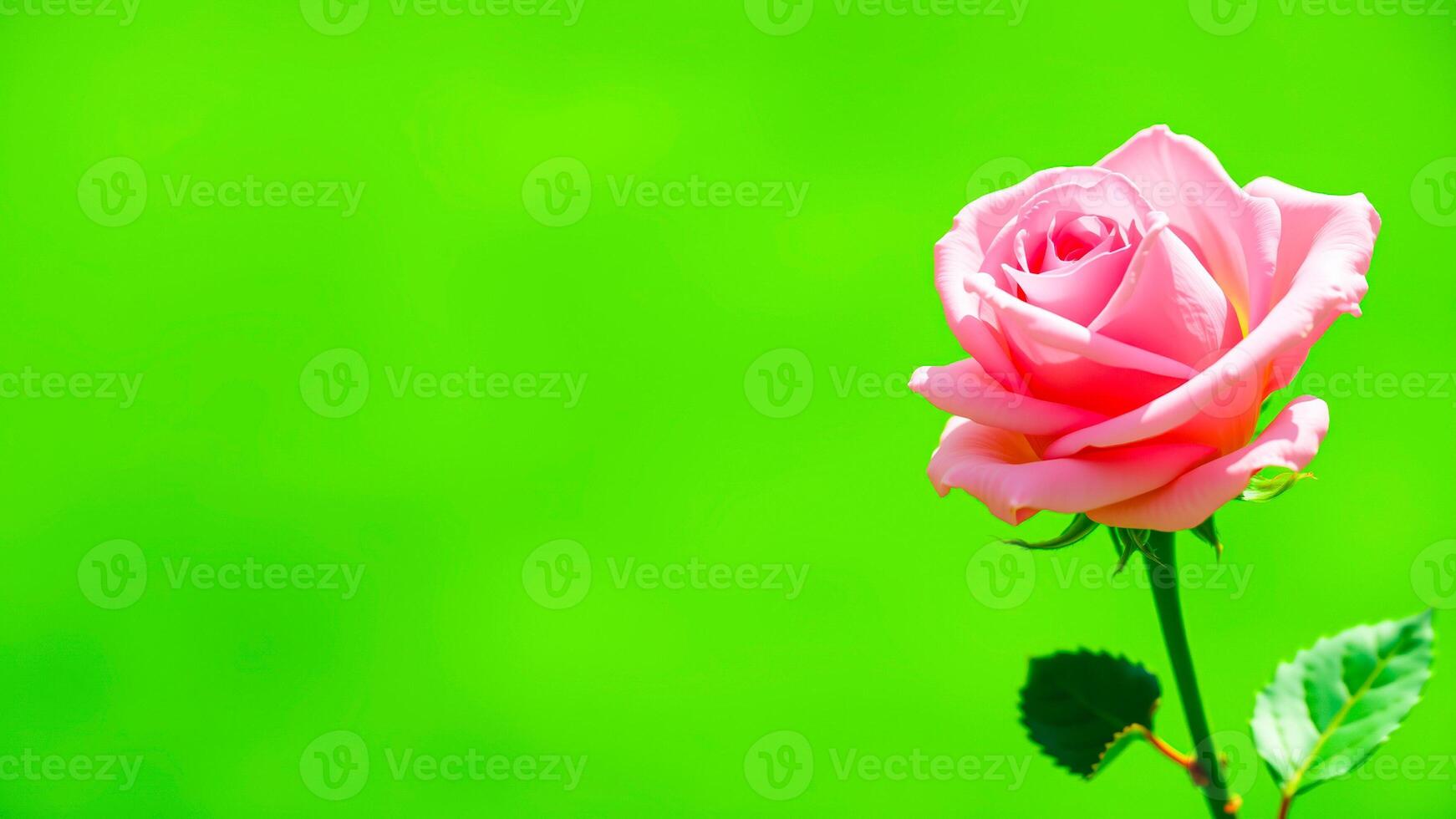 delicate pink rose against a lush green photo