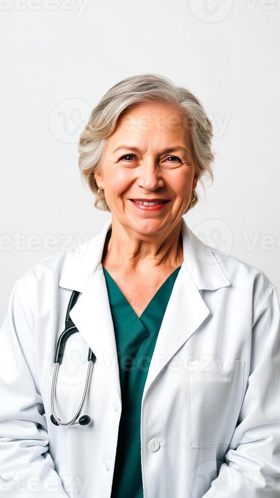 smiling doctor a white lab coat photo