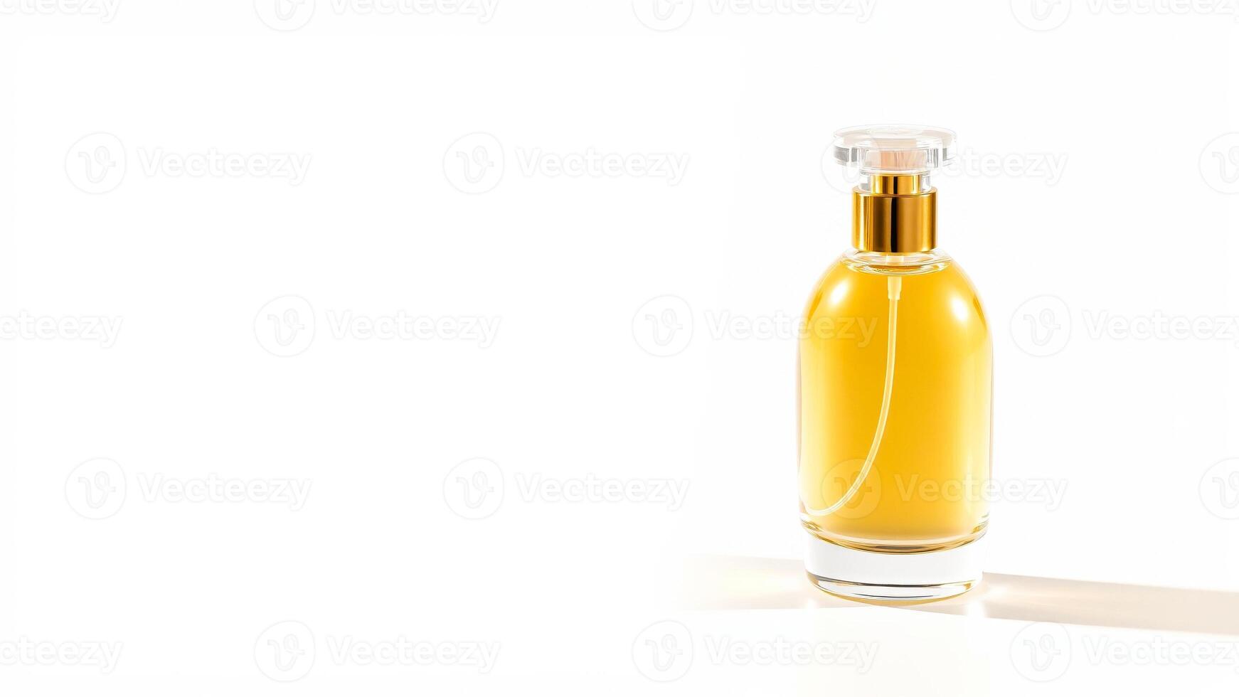 glass bottle perfume with a golden cap photo