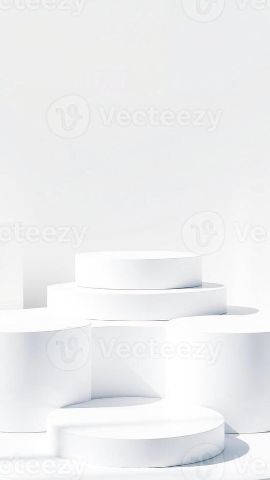 white cylindrical pedestal against a white background photo