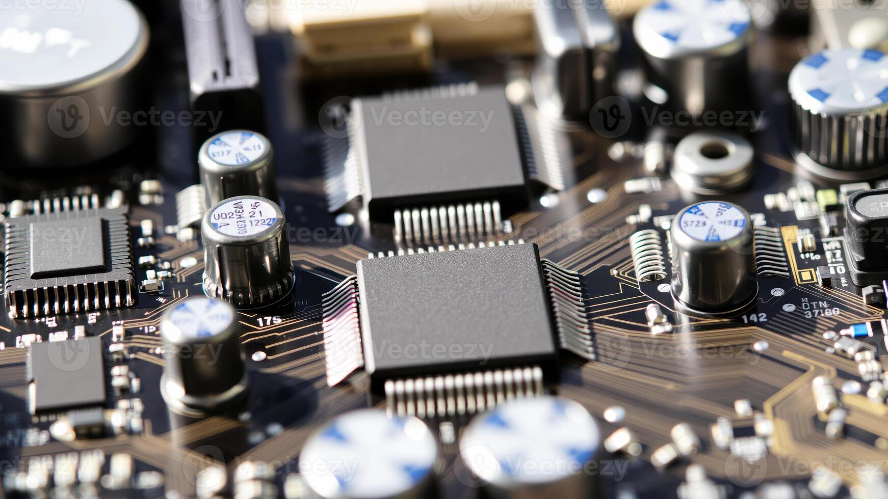 intricate circuit board with integrated microchip photo