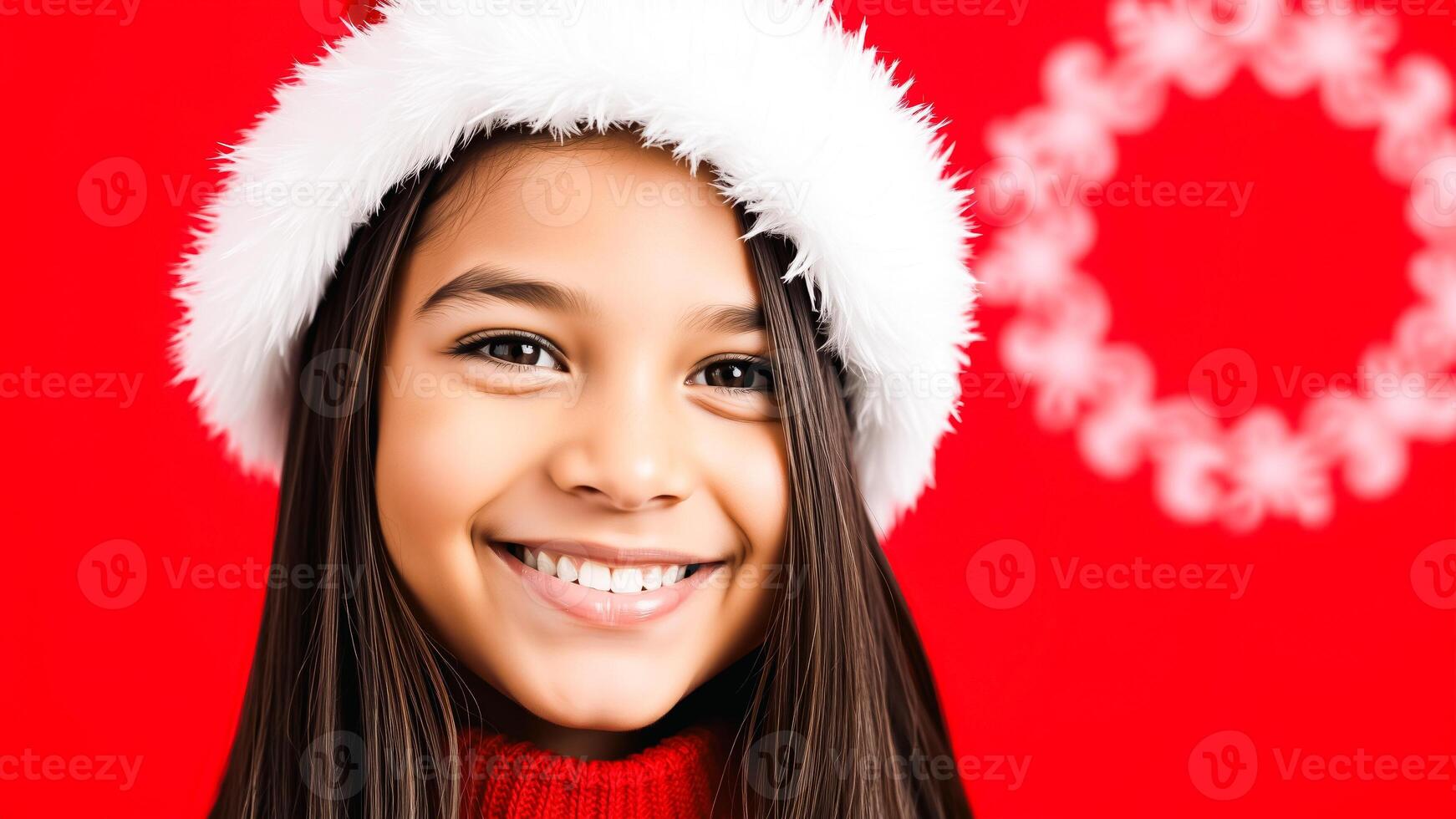 smiling young girl a white fur trim hat photo