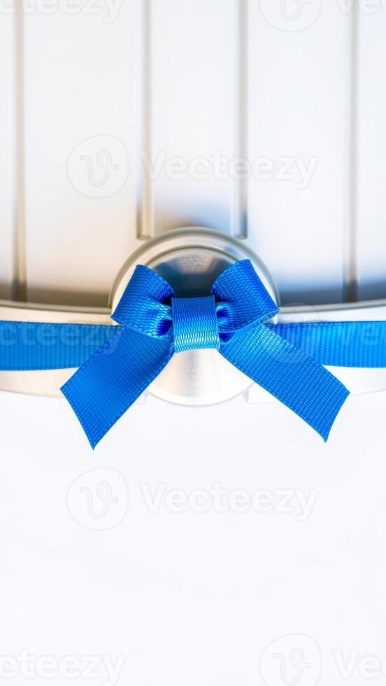 bright blue bow on a white background photo
