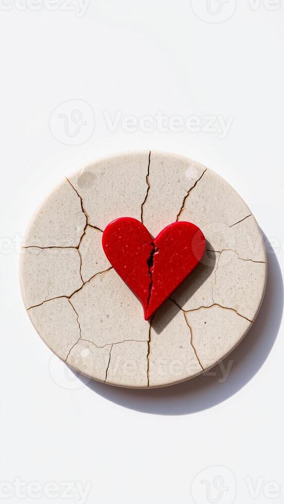 cracked heart on a white oval photo