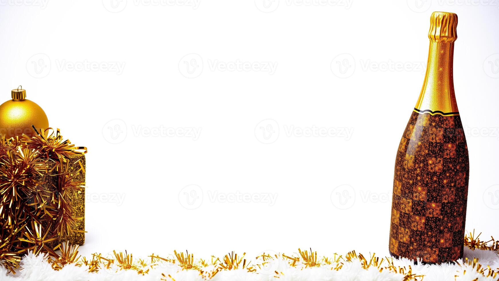 golden bottle sparkling wine with festive decorations photo