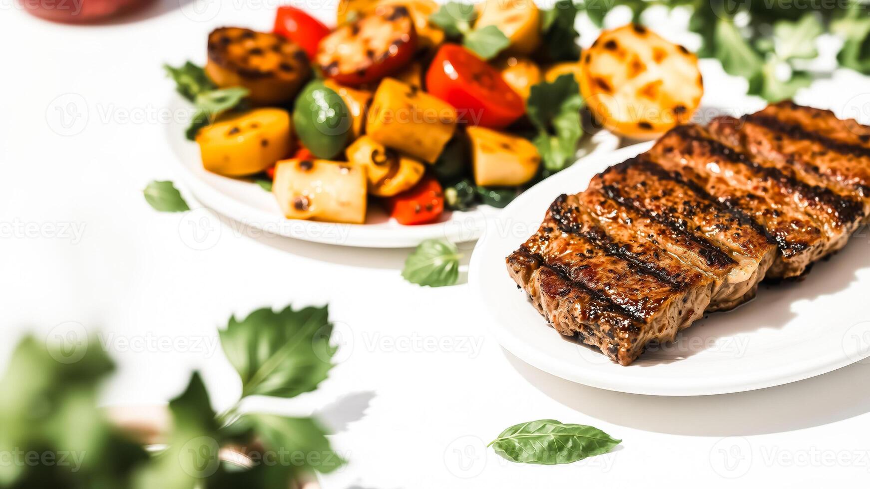 grilled steak with a side roasted vegetables photo