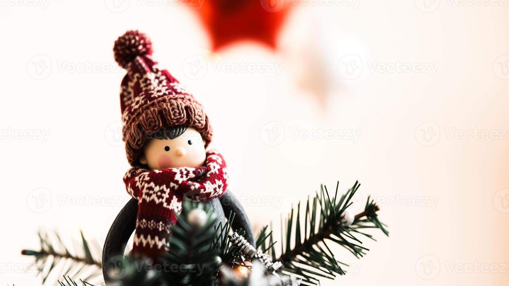 ceramic boy figurine with a knitted hat scarf a festive holiday decoration photo