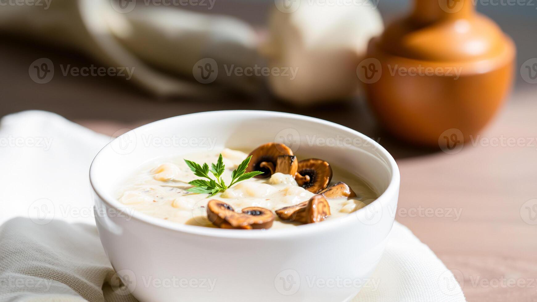 creamy mushroom soup with fresh herbs photo