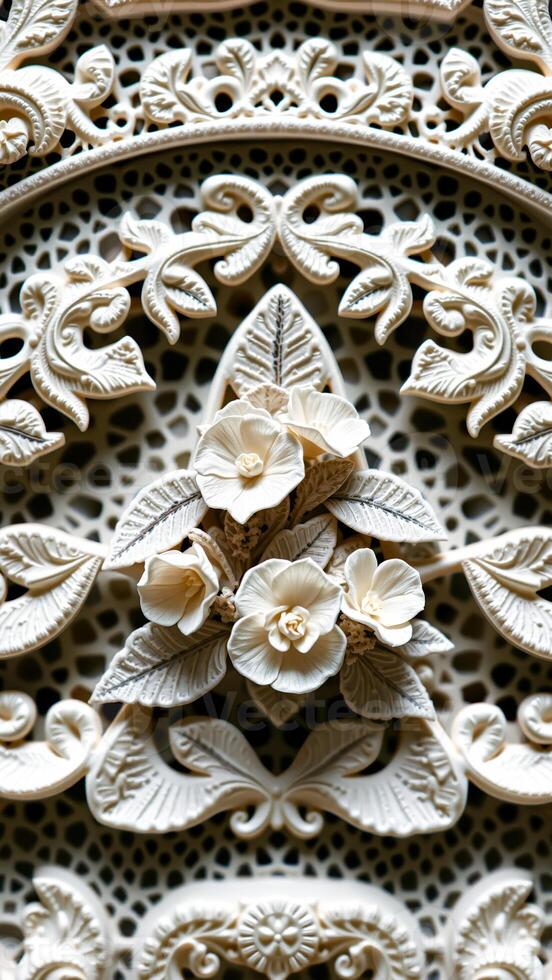 intricately carved white floral design photo