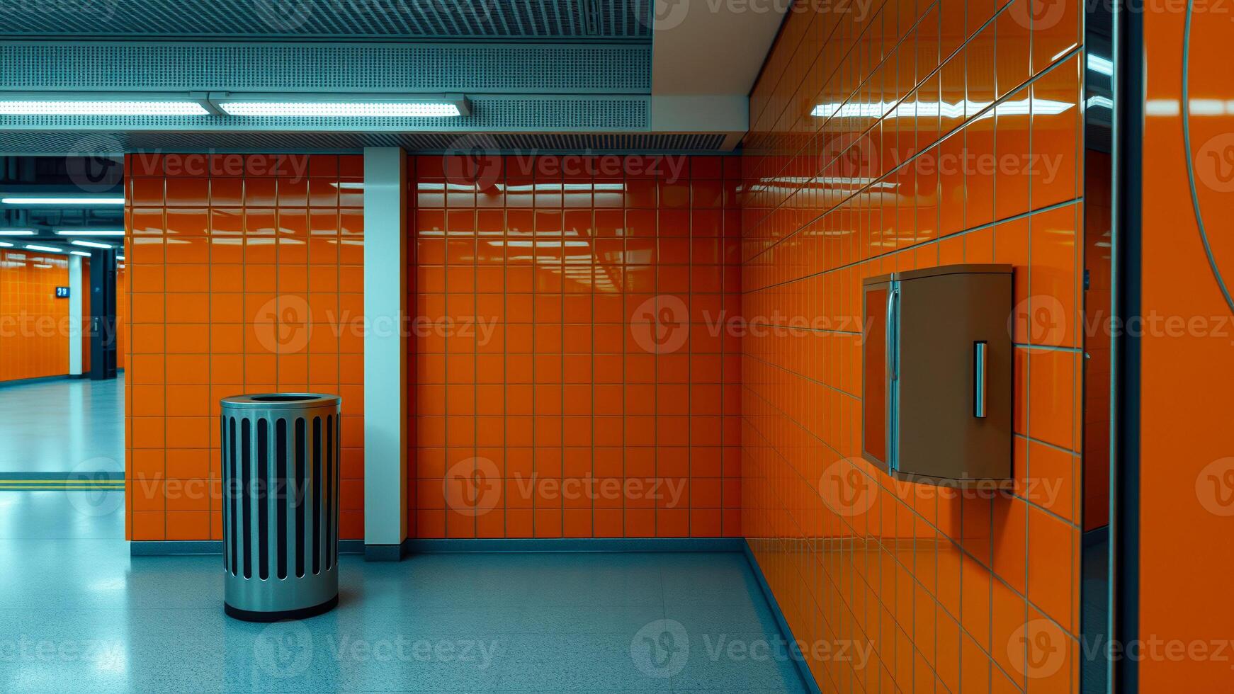 minimalist hallway with tiled walls photo