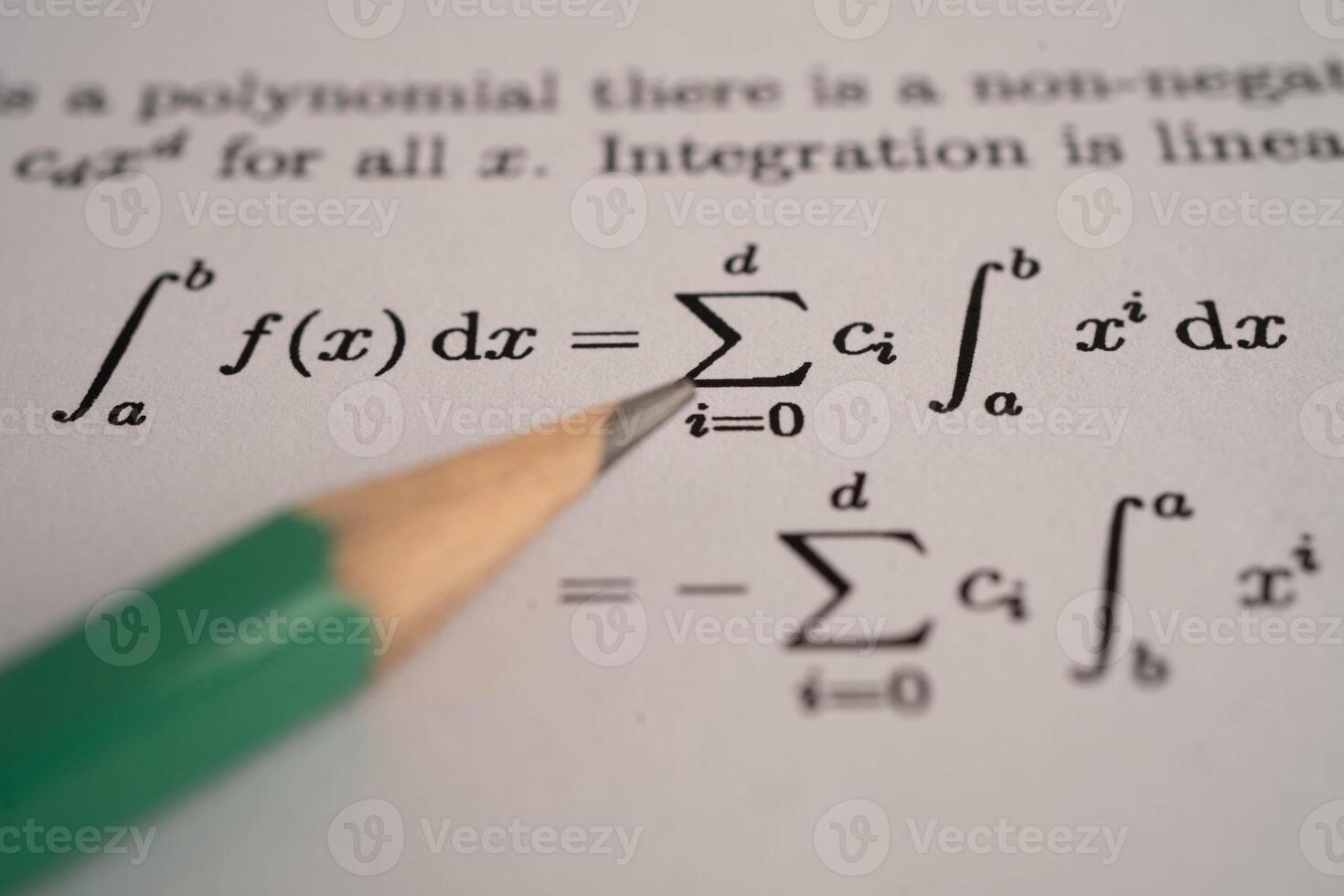 Pencil on mathematic formula exercise test paper in education school. photo