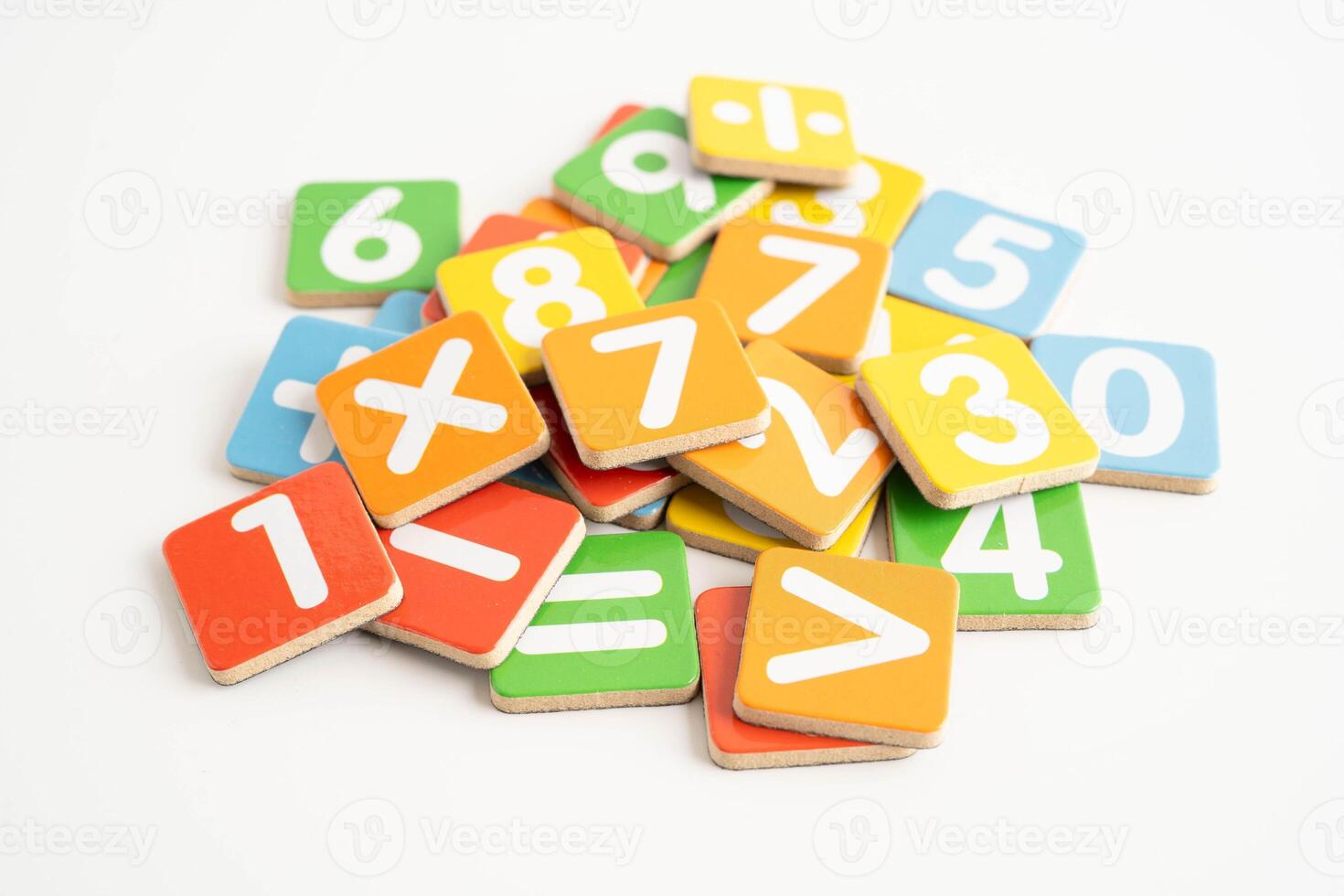 Number wood block cubes for learning Mathematic, education math concept. photo