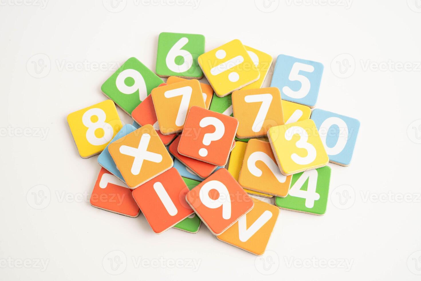Number wood block cubes for learning Mathematic, education math concept. photo