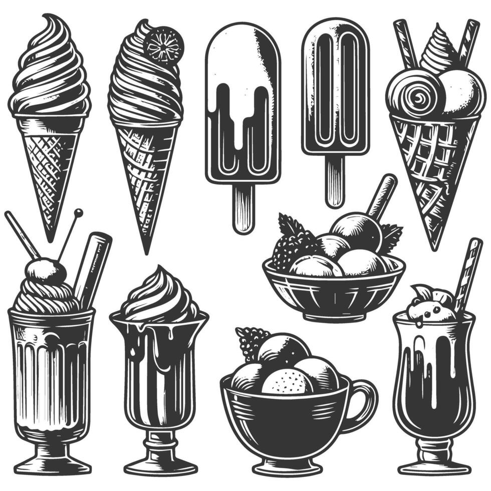 Ice cream and sundaes set of retro ice cream and sundaes illustration vector