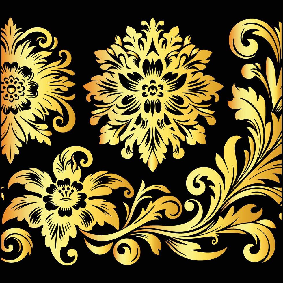 Golden floral design elements vector
