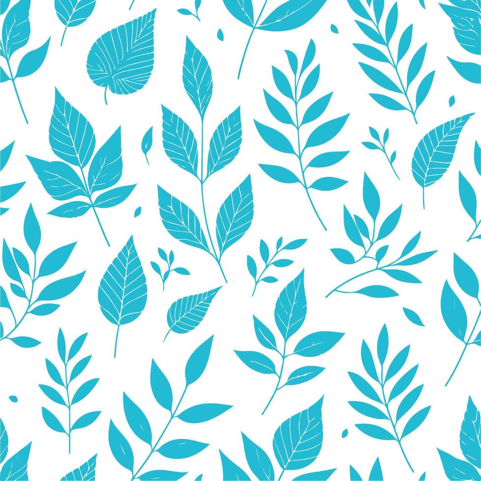 A blue and white pattern with leaves vector