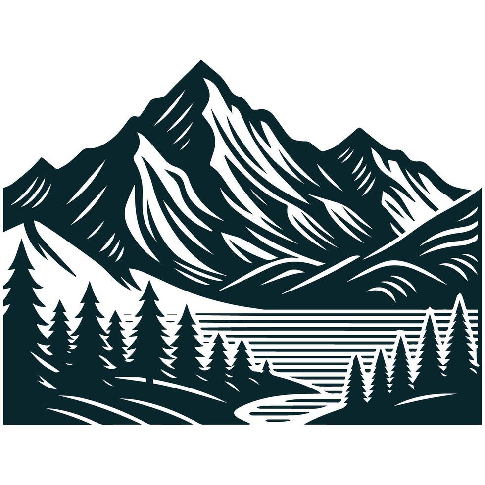 Mountain landscape with lake and trees illustration vector