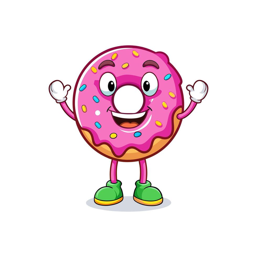 A cartoon donut character with arms up and legs spread vector