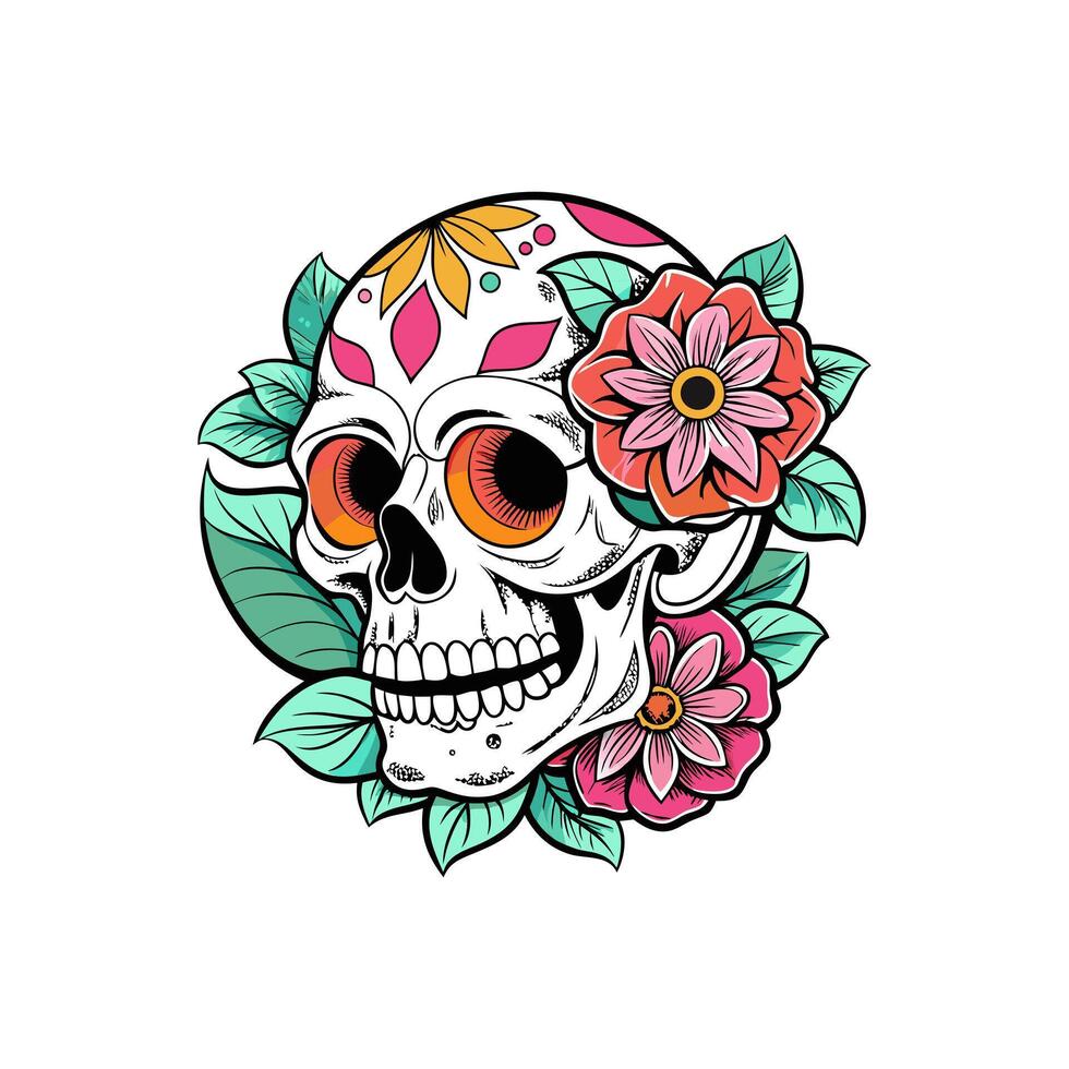 Day of the dead skull with flowers vector