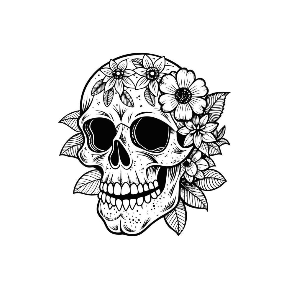 A skull with flowers and leaves on it vector