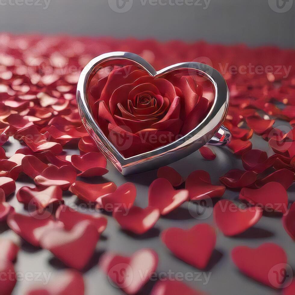 A heart shaped ring surrounded by red hearts photo