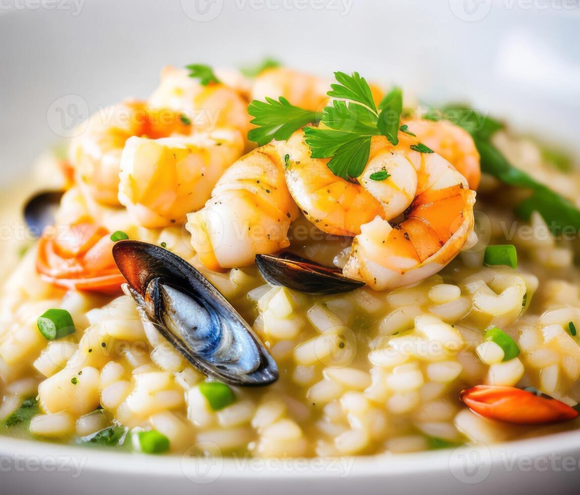 Risotto with mussels and shrimp photo