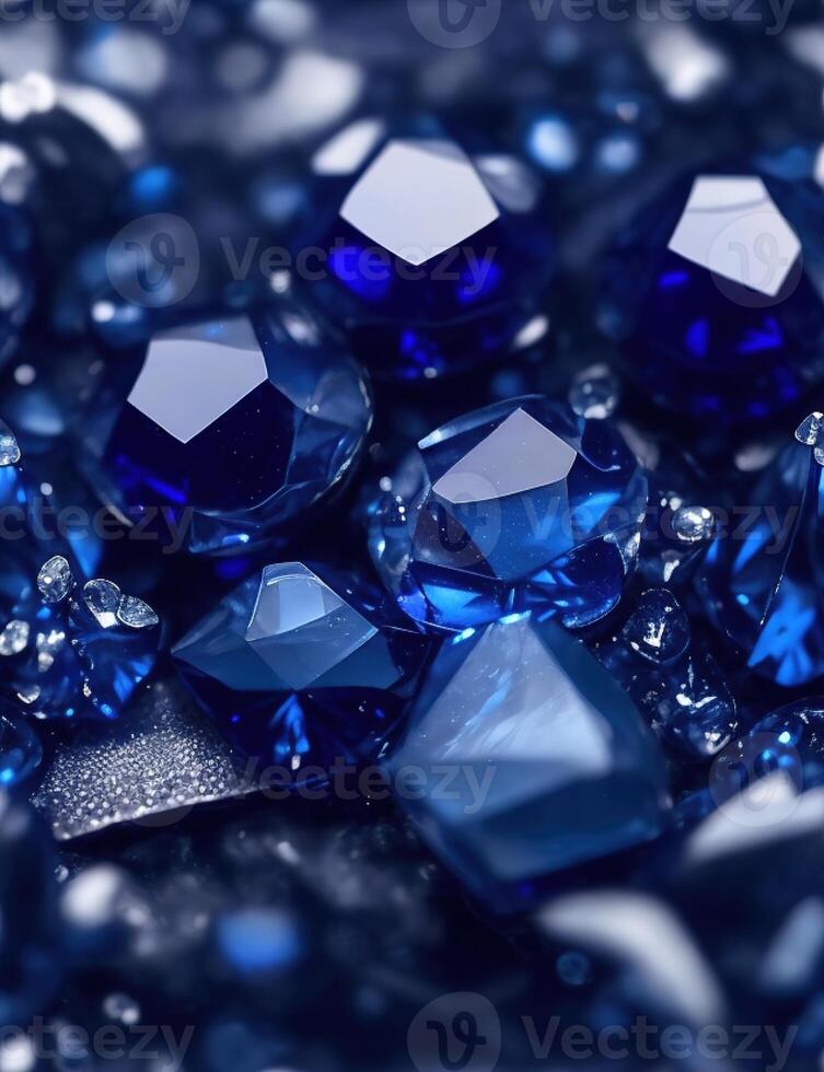 A close up of blue diamonds on a black surface photo
