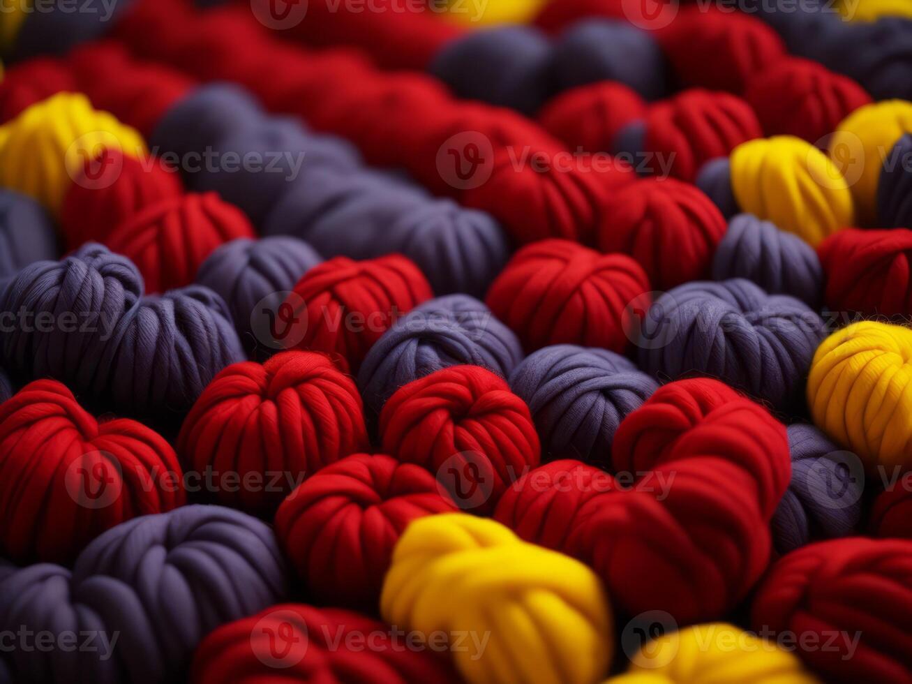 A close up of a pile of red, yellow and blue yarn photo