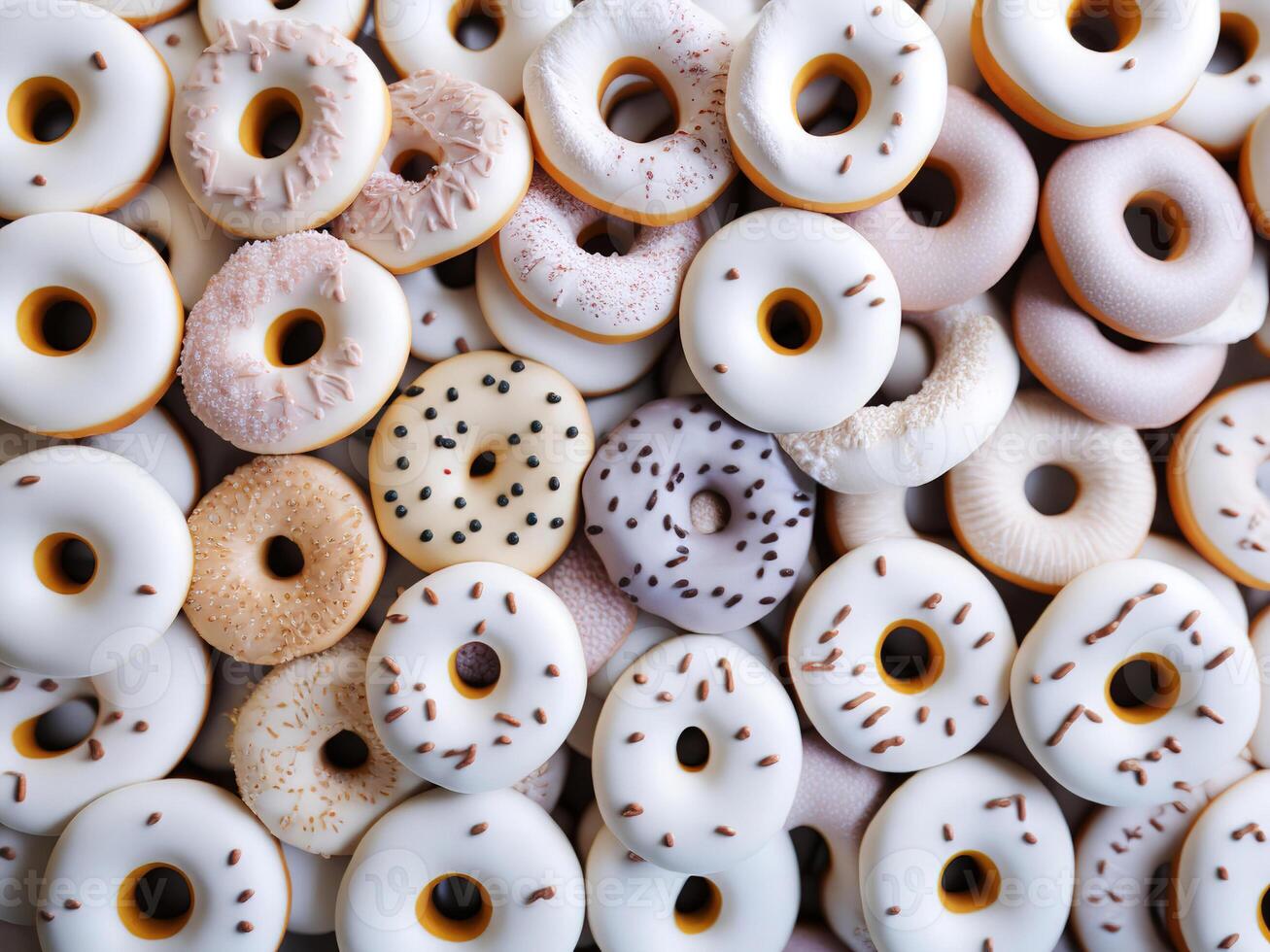 A large pile of donuts with sprinkles photo