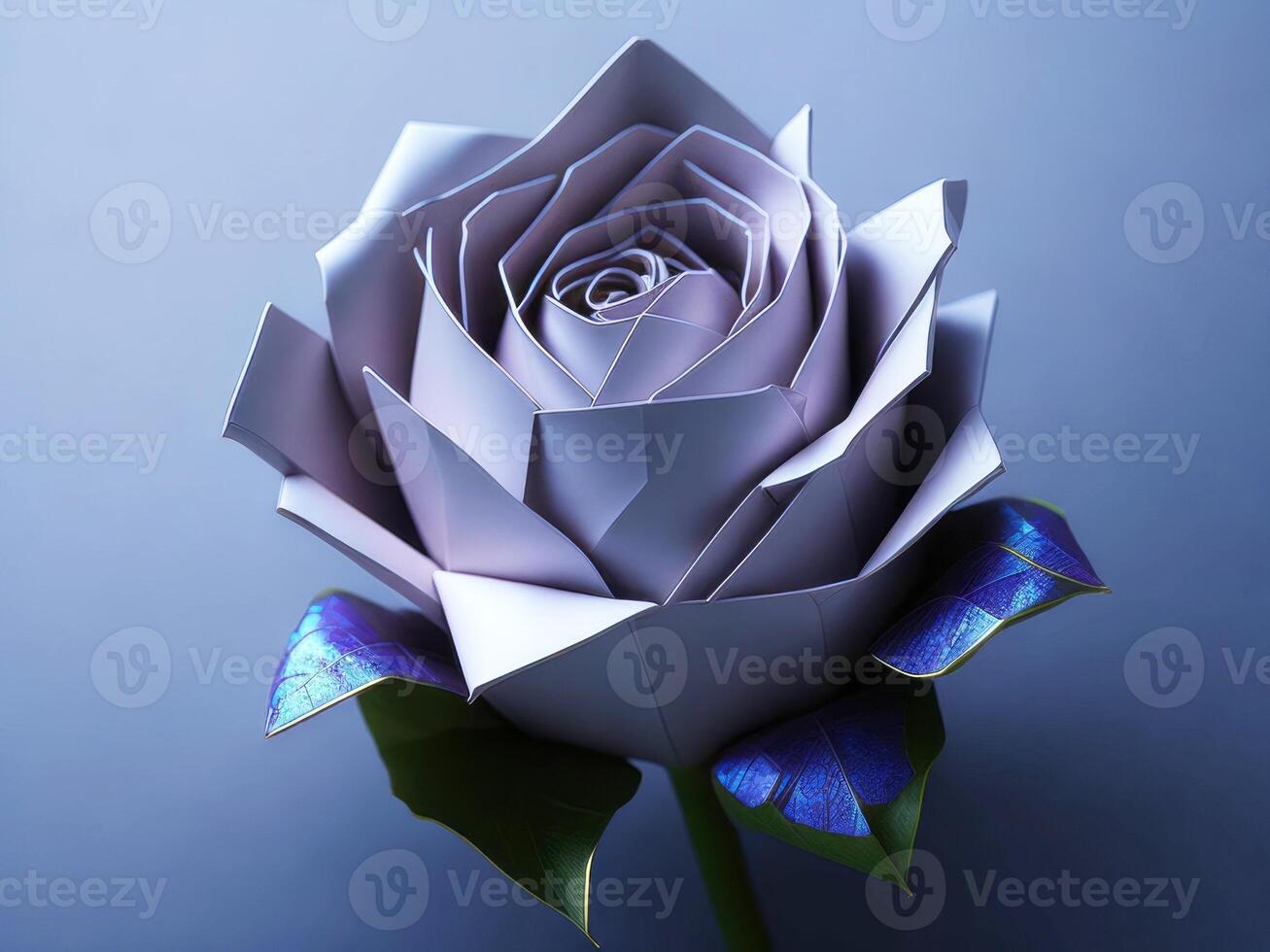 A rose is made out of paper and has blue butterflies photo