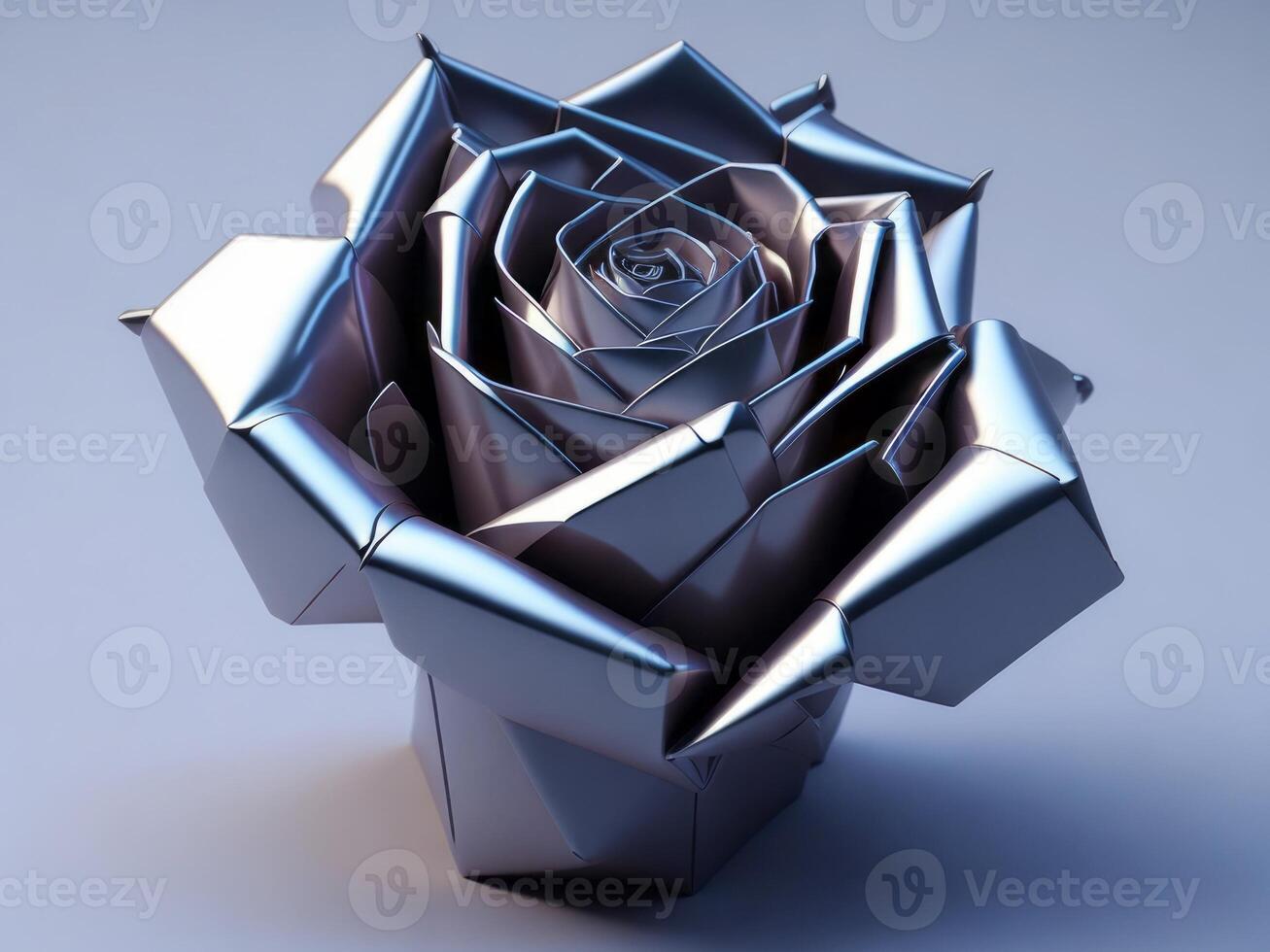 A silver rose made out of folded metal photo
