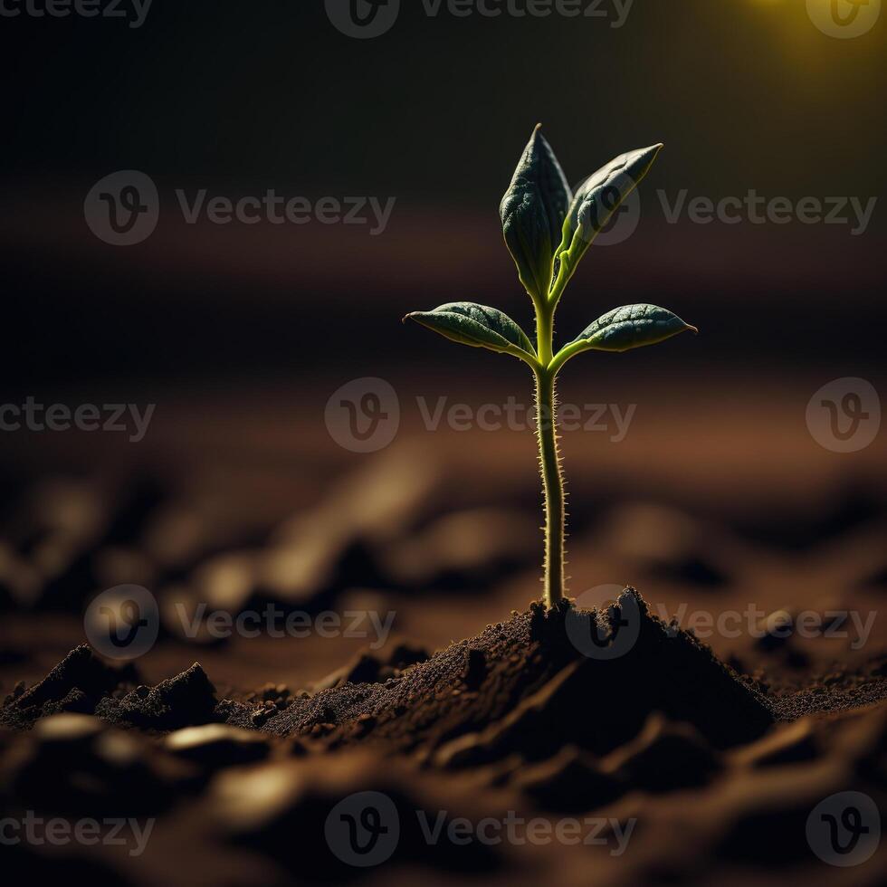 A small plant growing out of the ground photo