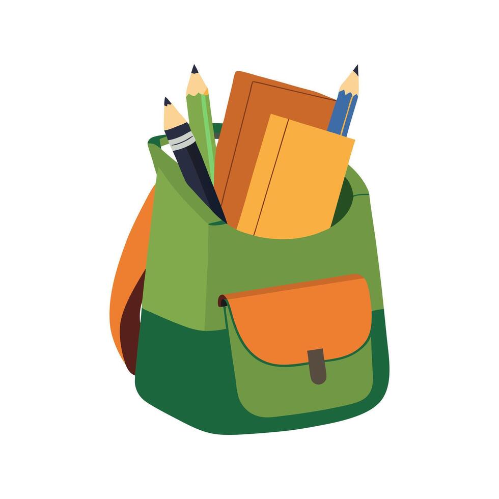 Backpack with pencils and books on white background vector