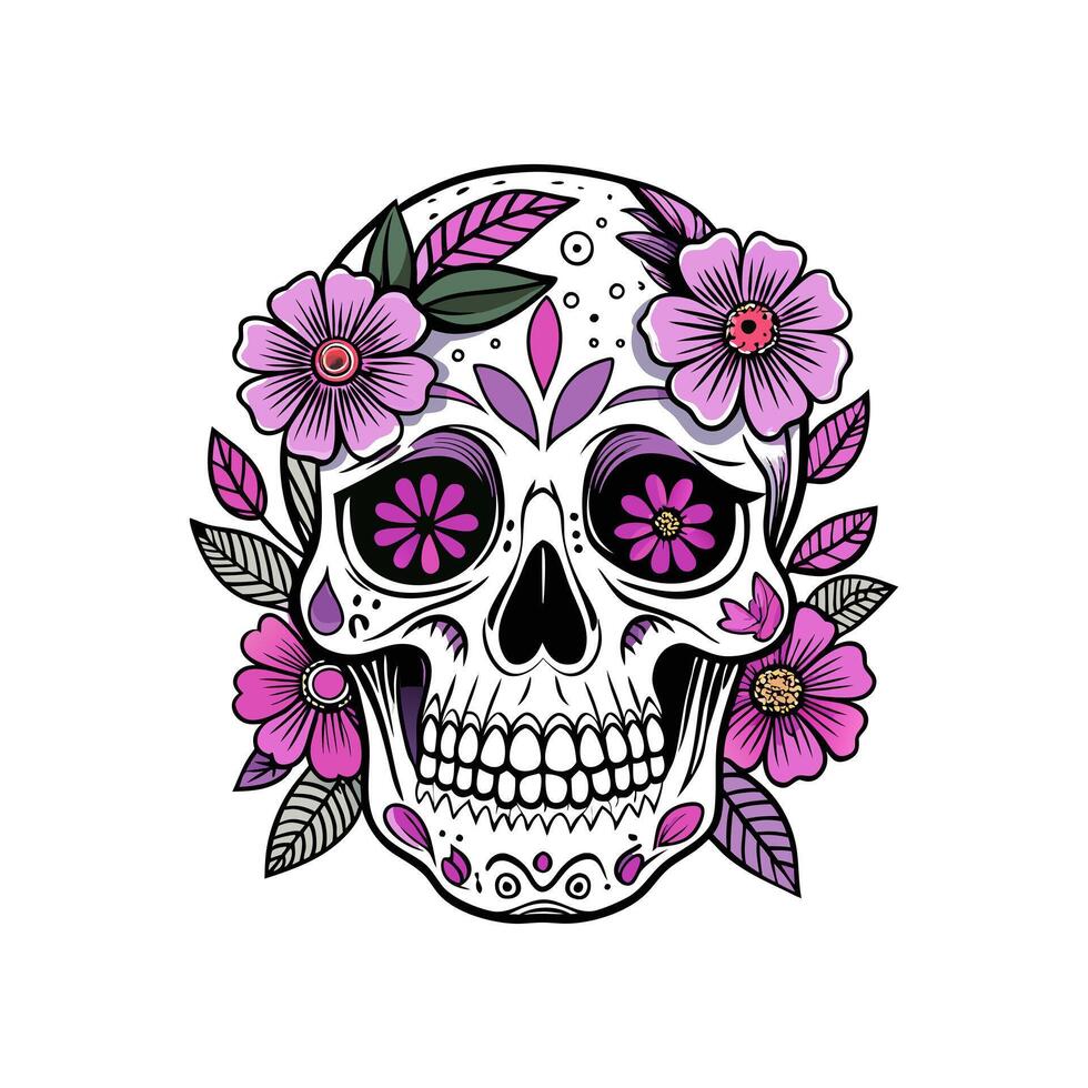 A skull with flowers and leaves vector