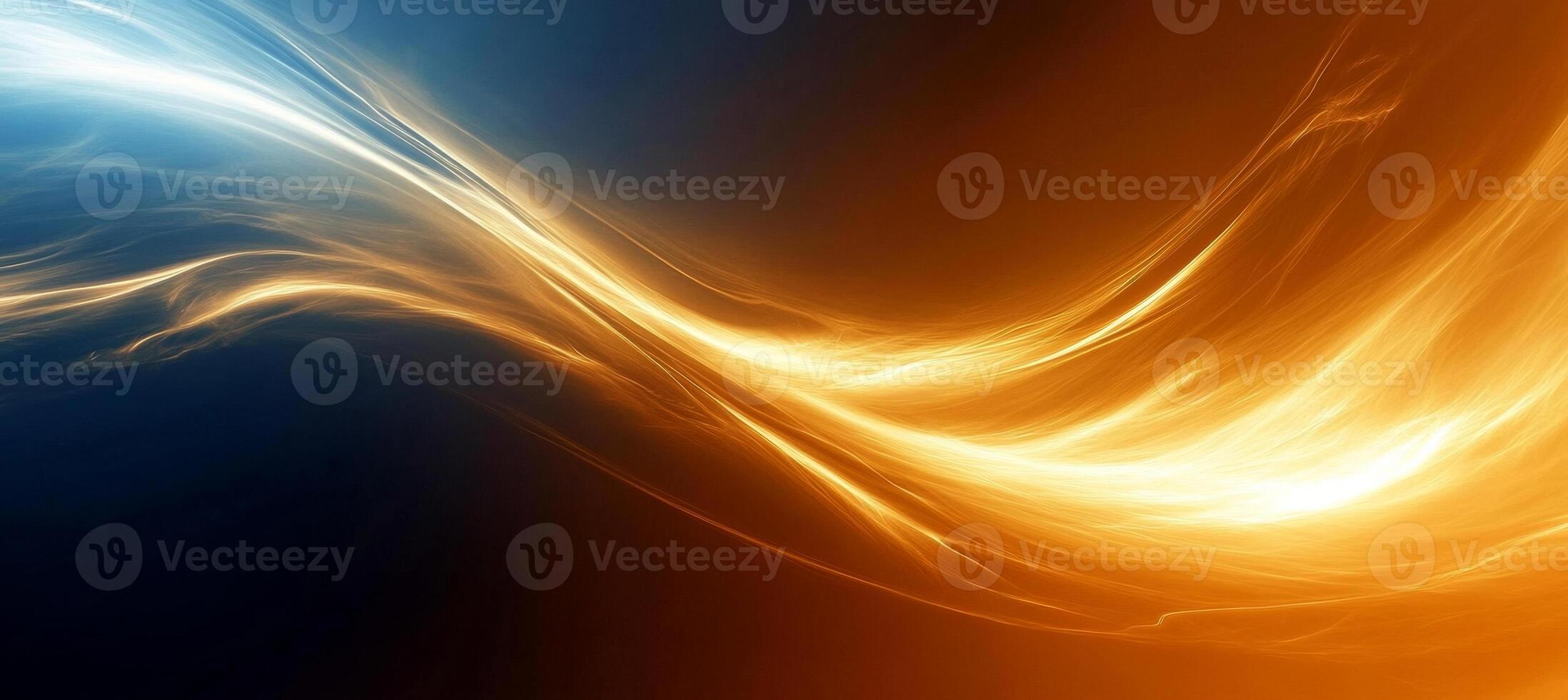 Abstract Blue and Orange Wavy Background. Flowing golden lines design element, dynamic golden wave photo