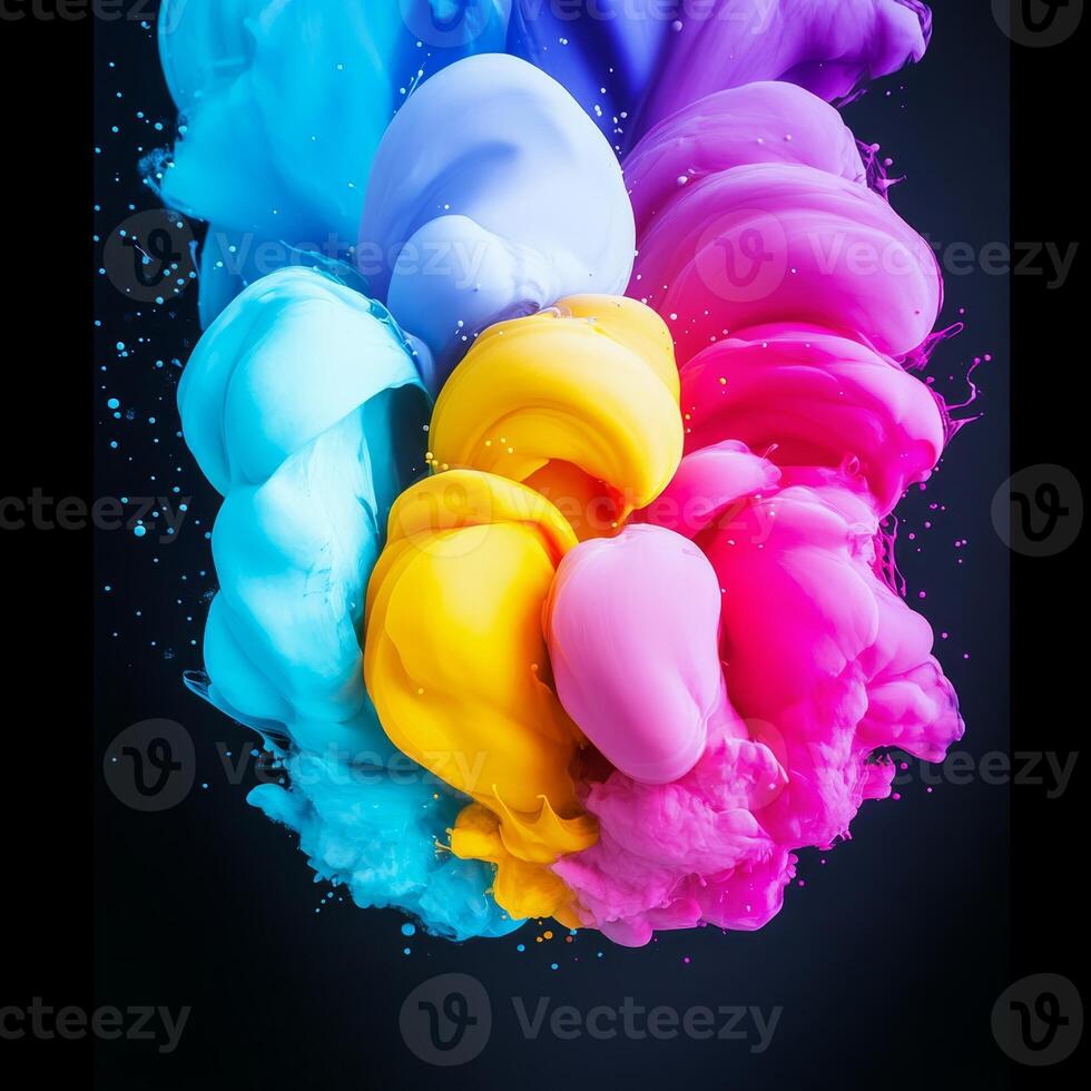 Colorful Explosion of Acrylic Ink in Water, Abstract Background. Fluid Art Photography. photo